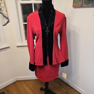 Red Skirt Suit Blazer Jacket Black Trim‎ Womens Size 10 NWT Peplum Retails $219